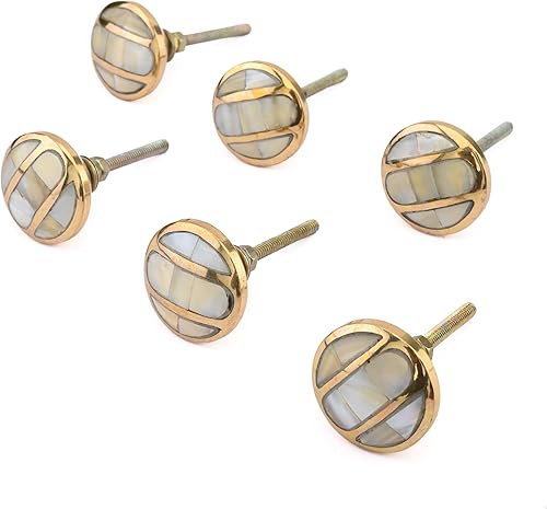 Perilla Home Juego de 6 Pomos de Madreperla Dorada para Herrajes de Gabinete y Cajón (Marsella MOP)