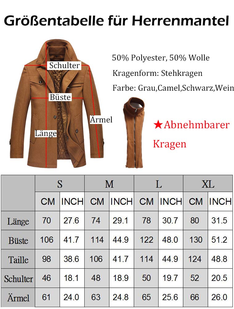 MatchLife, cappotto invernale da uomo, in lana calda, con colletto alto, cappotto corto per uomini in carriera o da indossare nel tempo libero Style4-grau-dick XL