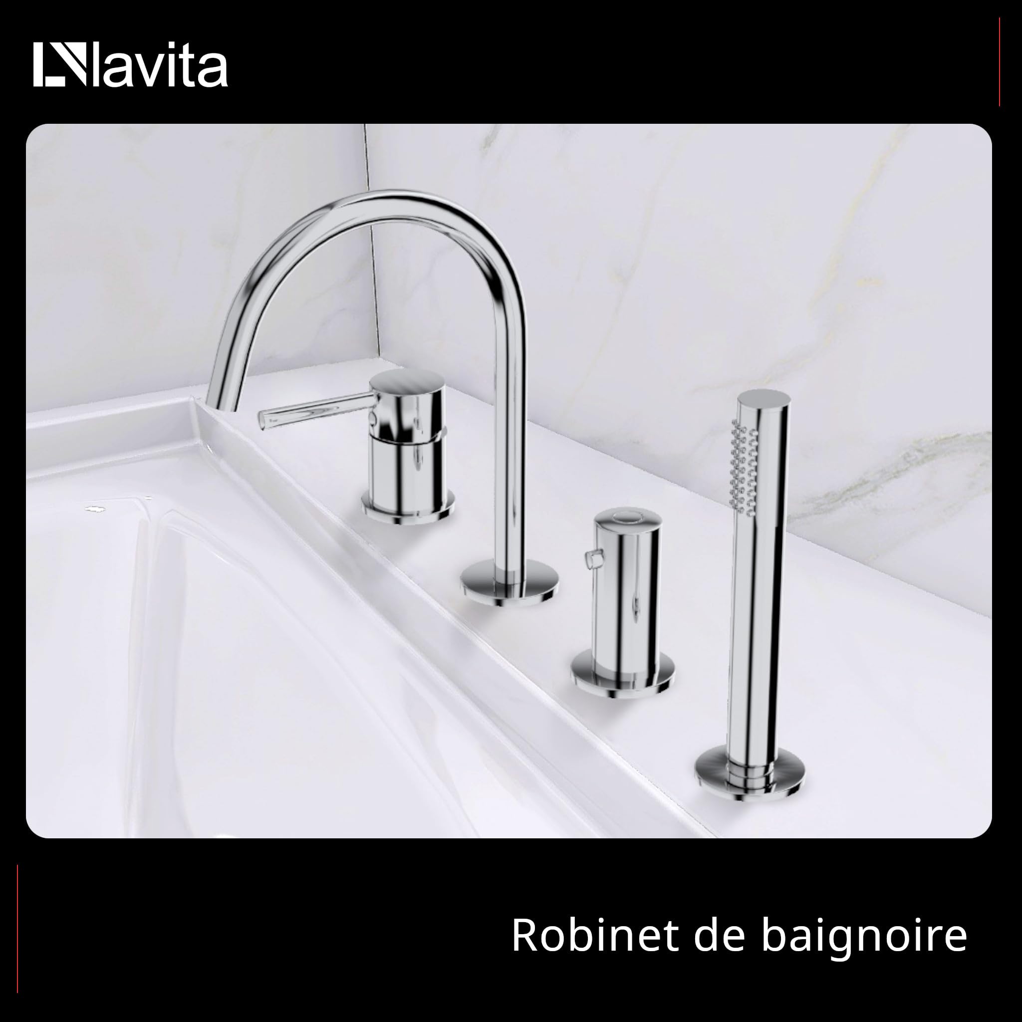 Lavita Orion Robinet de Baignoire 4 Trous Chromé | Design Luxueux Pour Salle de Bain
