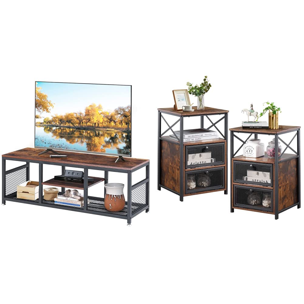 VECELO TV Stand up to 55 Inches Entertainment Center Media Console Open