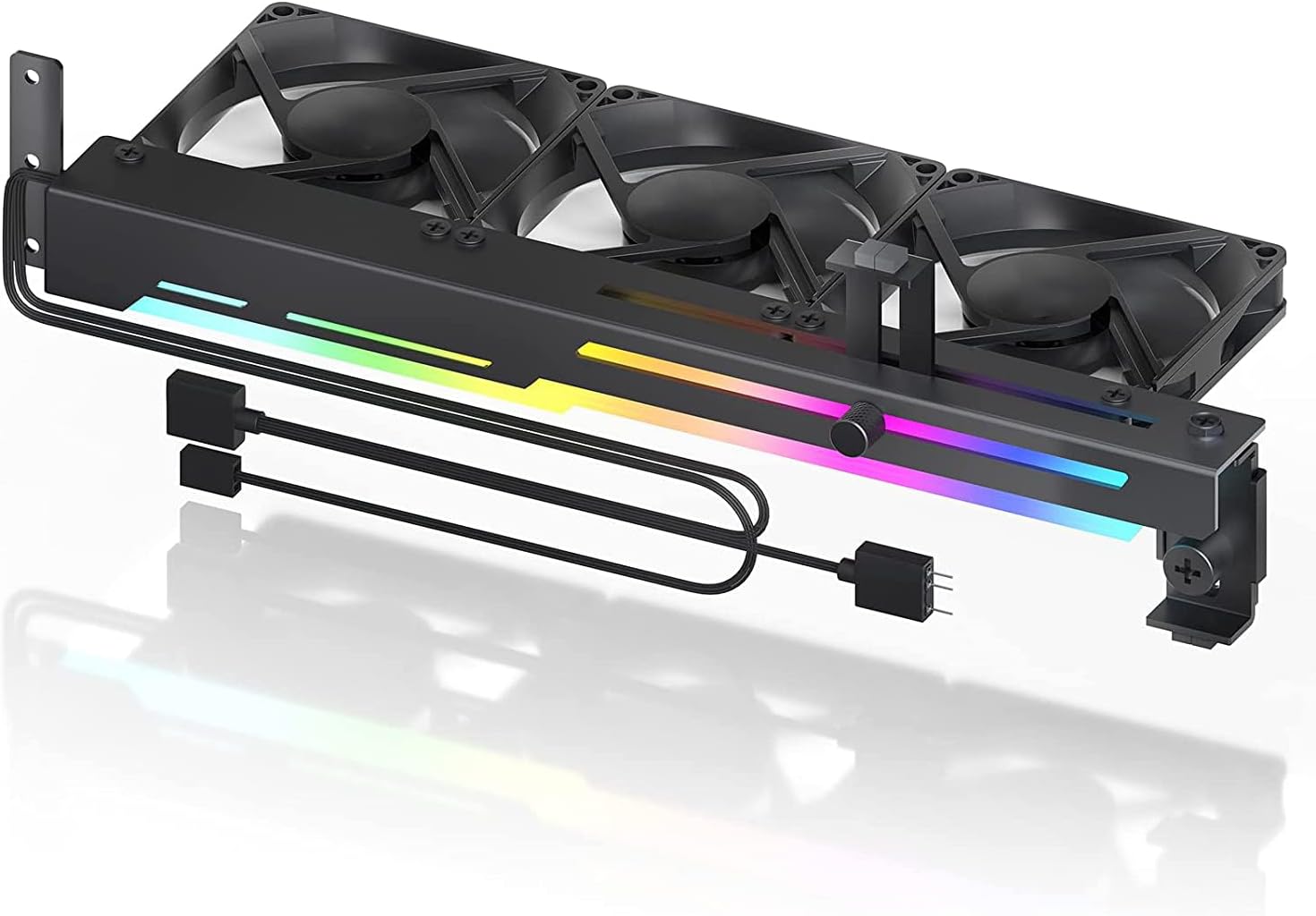 THE WHITE SHOP Graphics Card Cooler with ARGB 5V 3Pin LED and Three 80mm Fans, RGB LED Graphics Card Holder, GPU Cooler Easy Installation-Black/A