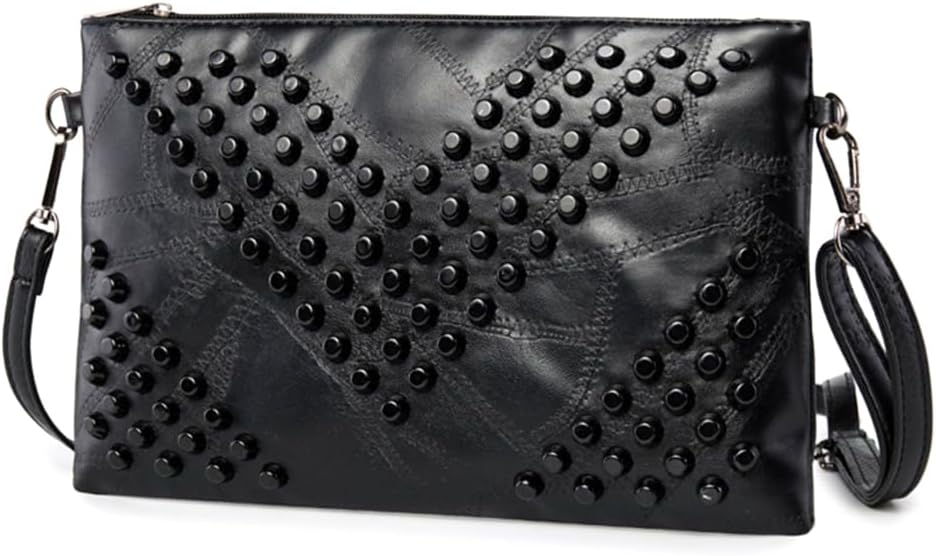 Women Clutch Bag Gothic Punk PU Leather Studded Crossbody Bag Rivet Wristlet Handbag Envelope Clutches For Women Lady