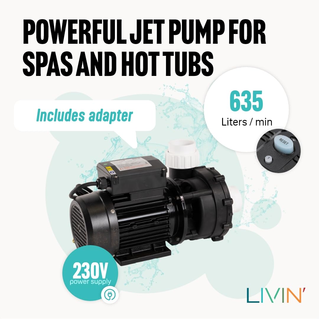 LIVIN' LX LP300 Jet Pompa Basenowa - Cyrkulacyjna Do Jacuzzi 2,2 kW / 3 HP - Filtrująca Do Basenu, 635 l/min, Nad Podłożem, 230 V/50 Hz, Cicha