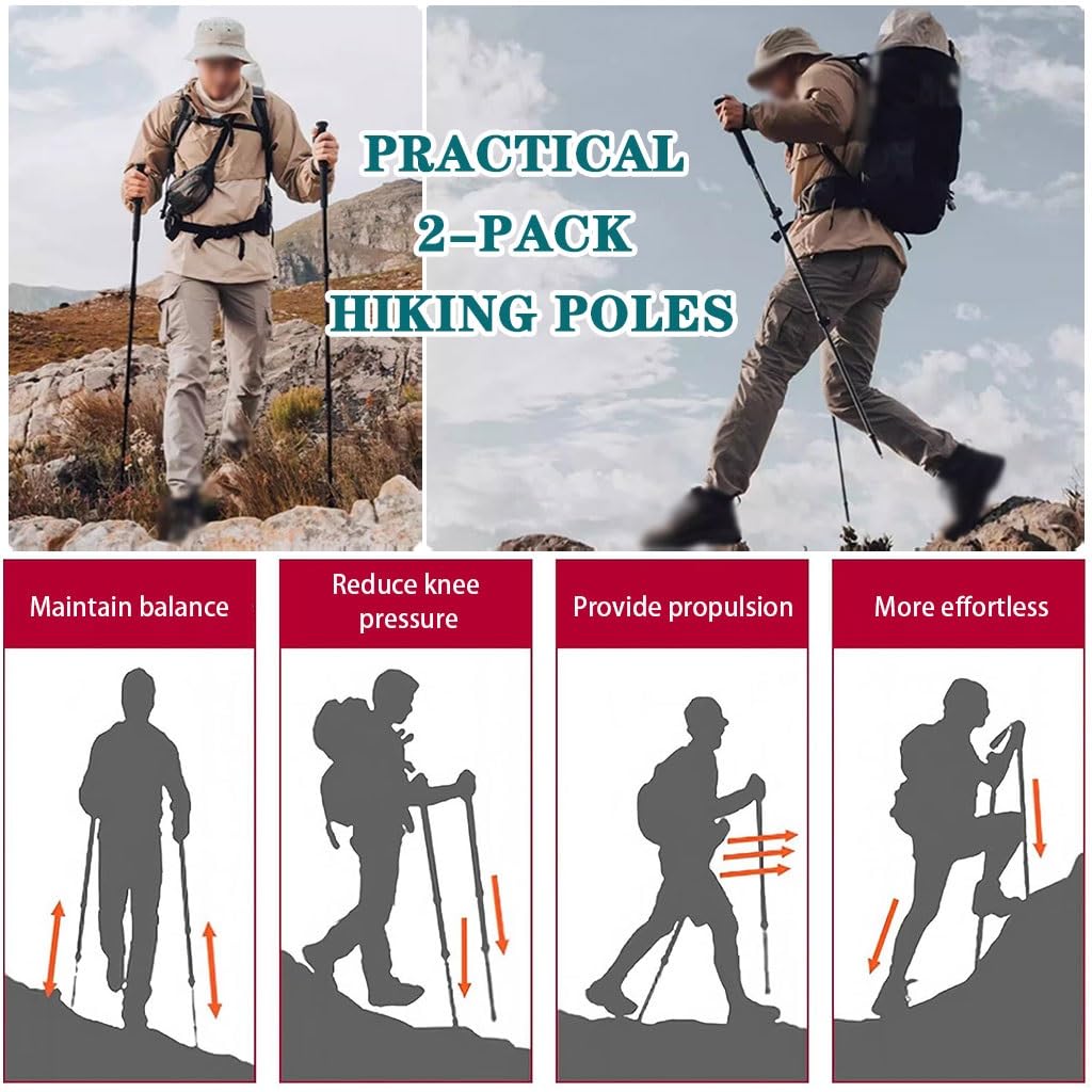 2er-Pack Carbonfaser-Trekkingstöcke, Einziehbare, Verstellbare Nordic-Walking-Stöcke, Mit Verstellbarer Handschlaufe, Für Damen Und Herren(Black Color)