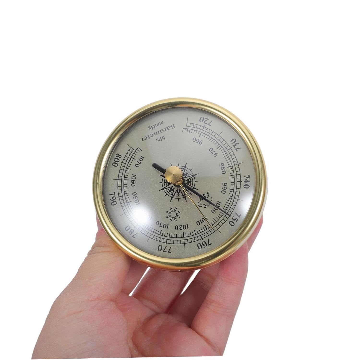 Toyvian Analog Barometer Indoor Outdoor Weather Station with 72mm Dial, Gold Metal Frame, Temperature and Humidity Monitor for Home and Patio Air Pressure Measurement