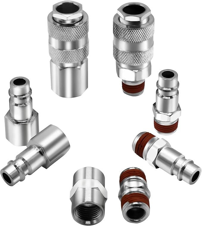 YOTOO 8pcs 1/4" BSP Euro Air Fitting Air Line Connectors Metal Quick