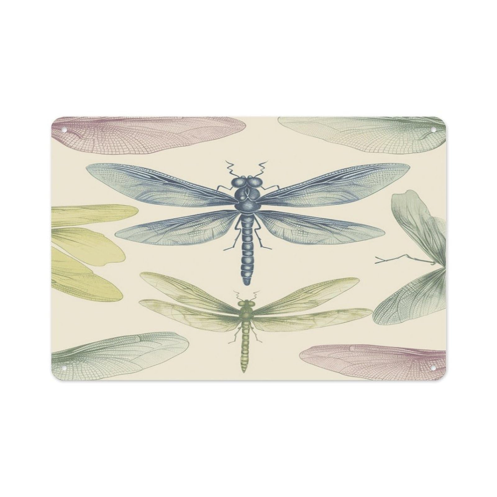 Dragonfly Drawing Rectangle Aluminum Sign Vintage Horizontal Aluminum Plate Multi-Purpose Decoration Painting Farmhouse Style Metal Sign for Home Door Office Cafe