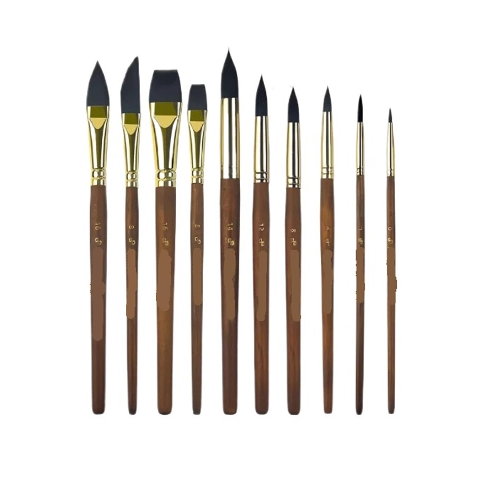Set di pennelli for pittura a tubo in rame e legno noce da 10 pezzi con teste sintetiche miste, artistici specializzati
