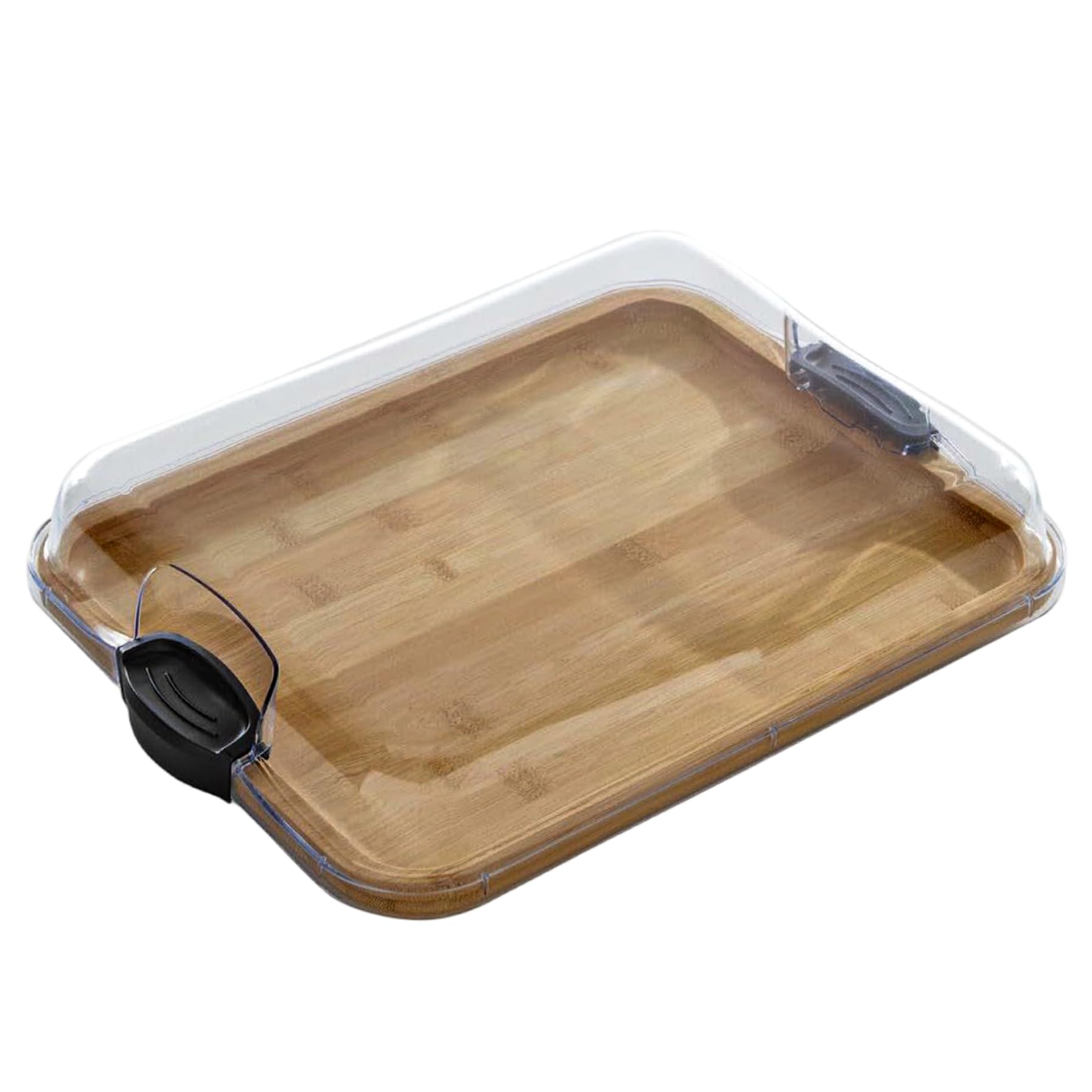 Tagliere in bambù 2 in 1 Tagliere reversibile per salumi con coperchio trasparente e manici neri per verdure, frutta, salumi, snack bambù Taglieri Charcute