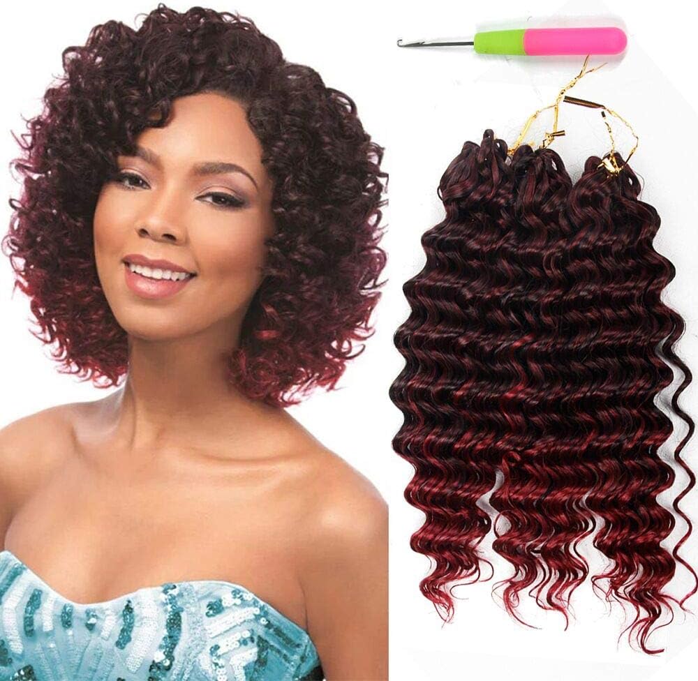 3Pcs/Lot Deep Wave Twist Jerry Curl Crochet Braids Hair Extensions 10" Freetress Water Wave For Women Burgundy Synthetic Crochet Braiding Hair Bundles