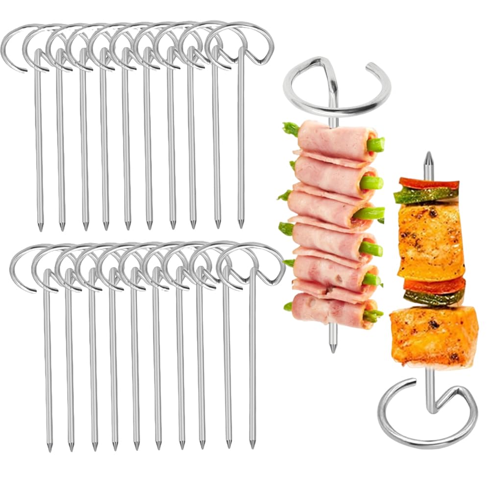 Ouliget Metal Standing Kebab Skewers,Stainless Steel Skewers Air Fryer Skewers,Reusable BBQ Accessories Vertical Skewers Sticks for Fruit Meat BBQ Kabob,18 Pieces,4Inches-image-3