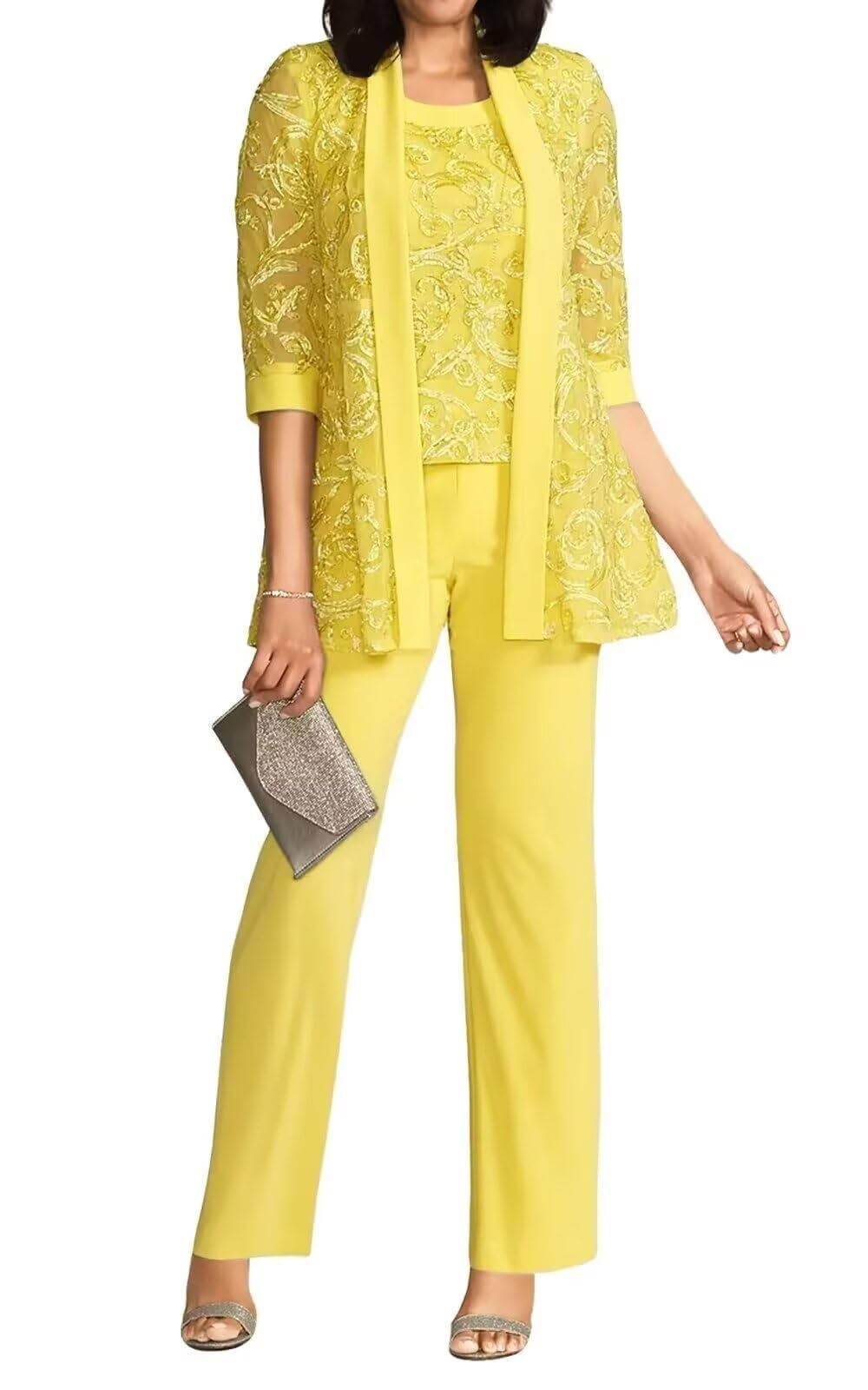 3 Pieces Mother of The Bride Pant Suits for Wedding Plus Size Pantsuits Womens Jumpsuits