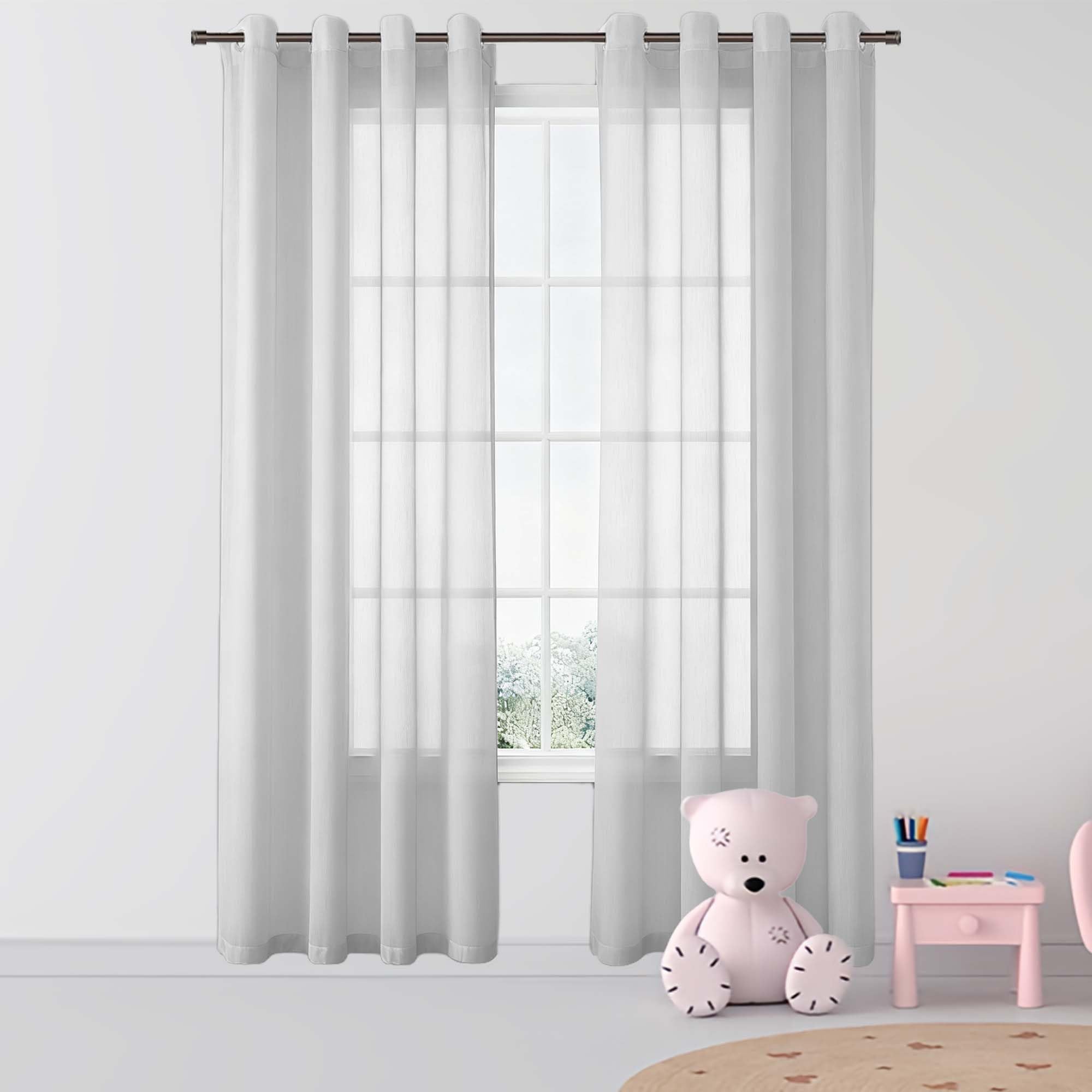 Rideau voile 200 x 130 cm voilage transparent gris clair pour fenêtre de cuisine