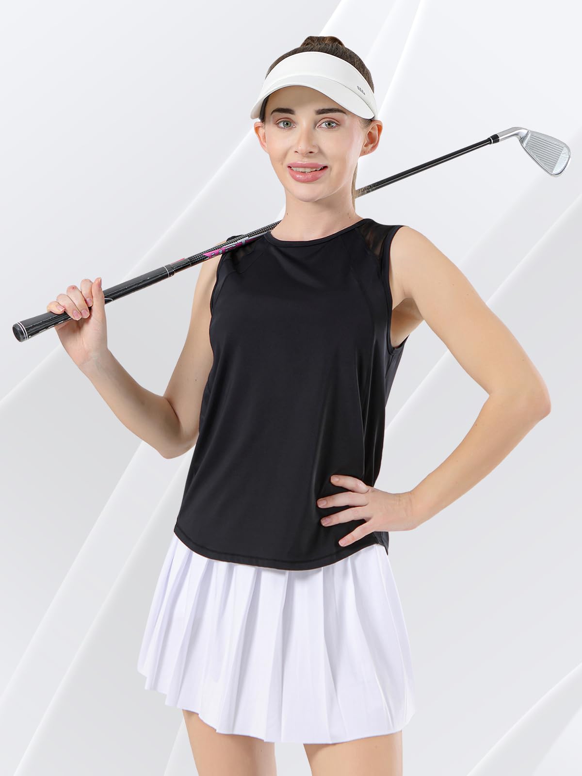 Bezioner Camiseta Deportiva Mujer sin Mangas Malla Tirantes Tops para Tenis Golf Yoga Correr