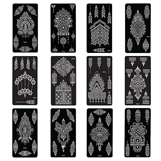 XMASIR 12 hojas de plantillas de tatuaje de henna para mujeres, tatuajes corporales, plantillas de tatuajes, plantillas de flores, diseños de henna para pie de mano (12P-2)