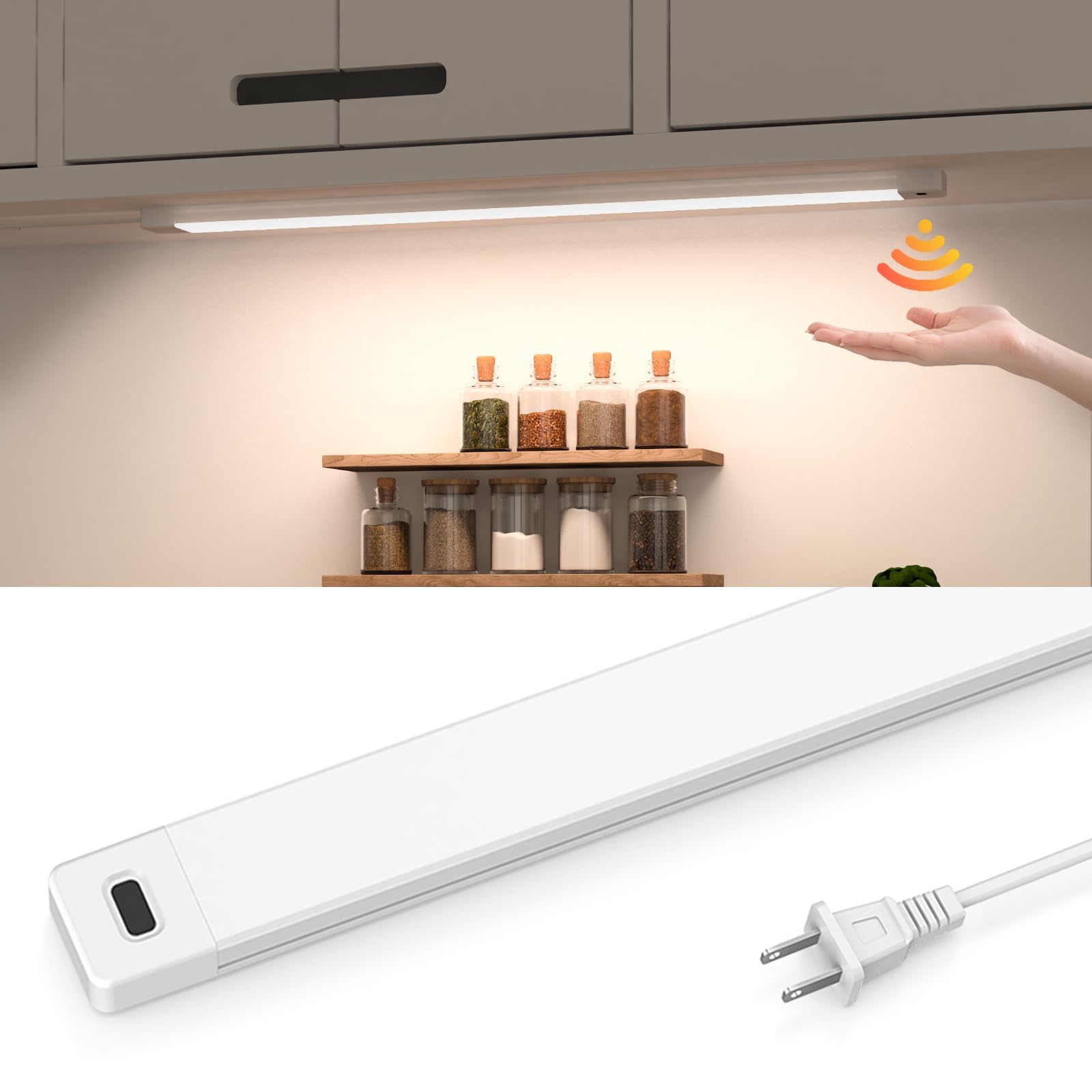 MYPLUS 16 Inch Under Cabinet Lights with Hand Wave,Plug and Play