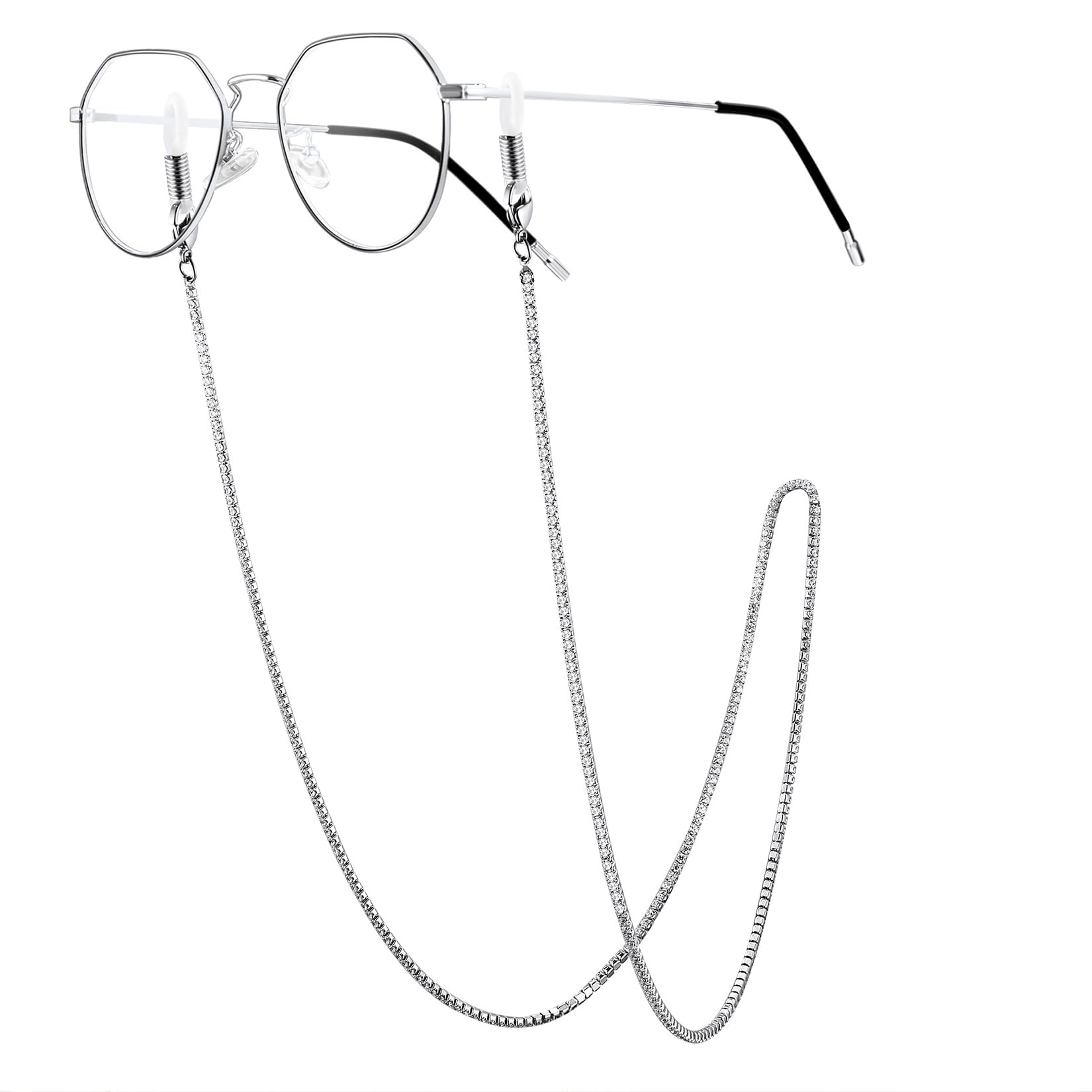 ♪473❤️ ハート ガラスストーン ジルコニア マスクチェーン メガネ