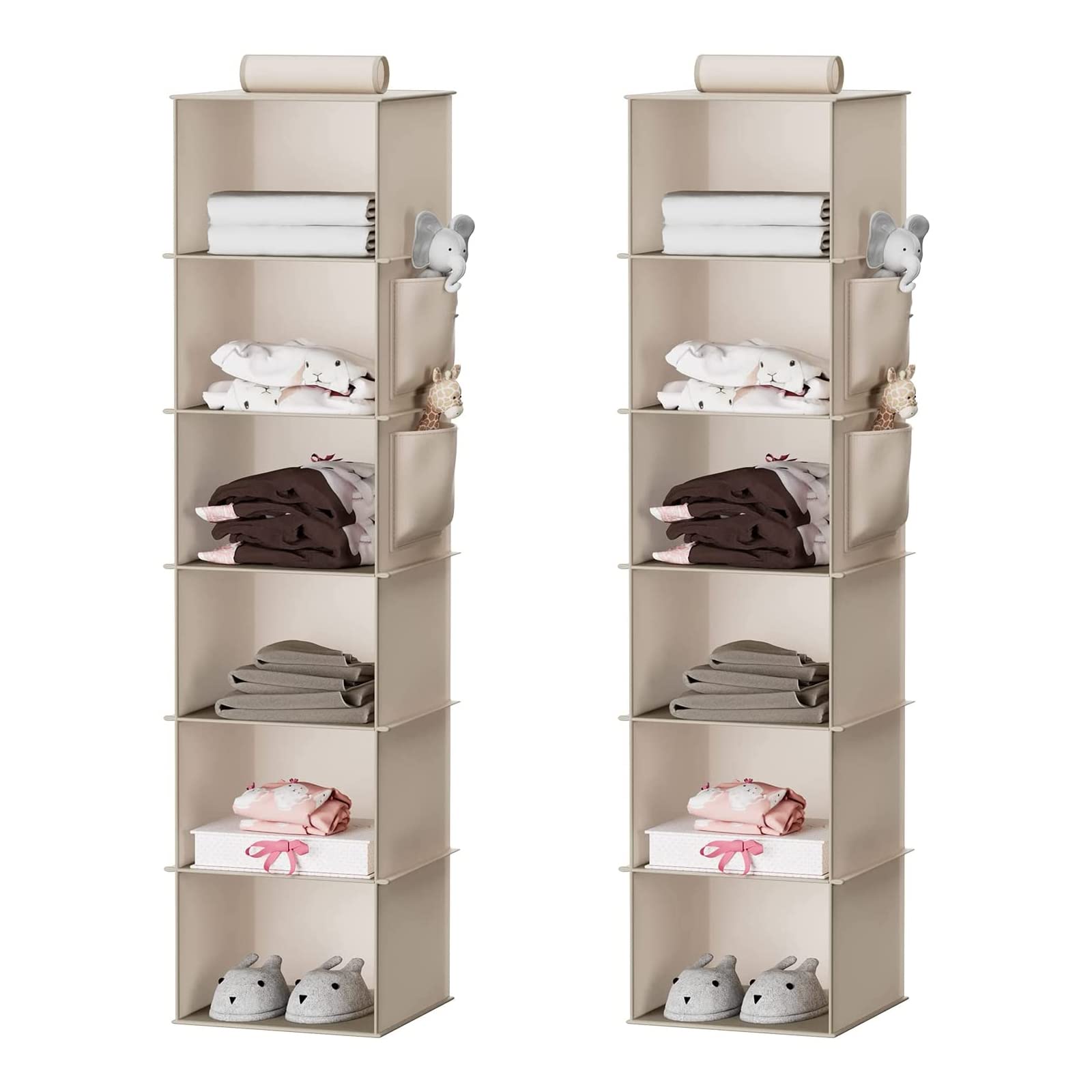 YOUDENOVA Hanging Closet Organizer, 6-Shelf Closet Hanging Storage Shelves, 2 Packs, Beige