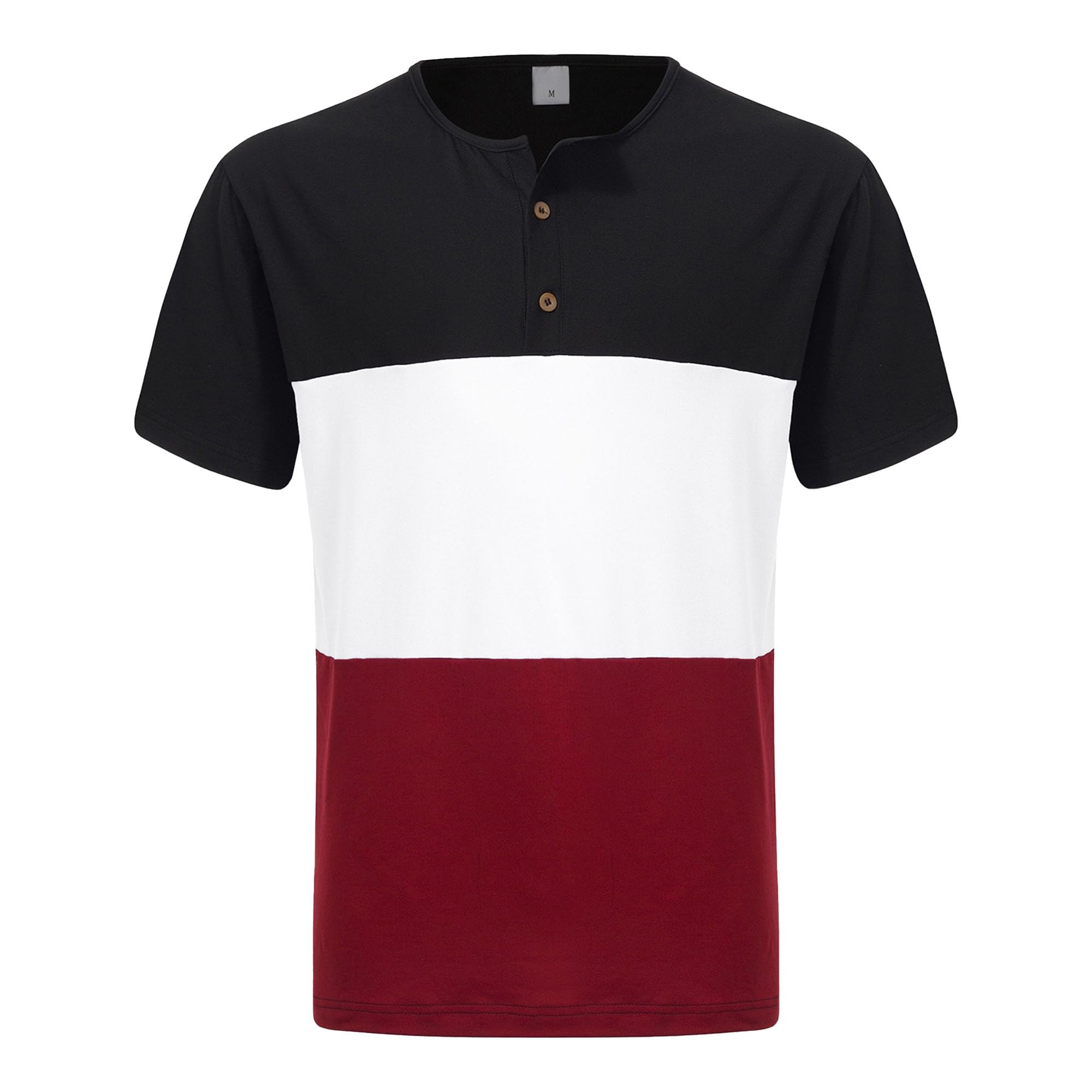 Men Tri-Color Stitching 2 Button T Shirt Slim Lightweight Sport Henry Shirts Summer Casual Exercise Pullover Tops (Style2,XX-Large)