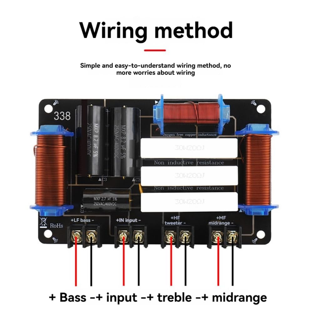 pour Haut-Parleur 3 Voies de 8 Pouces, 10 Pouces et 12 Pouces, 1 Tweeter, 1 Médium, 1 Haut-Parleur de Basse, Filtre Passe-Bas 600W 4Ohm/8Ohm.