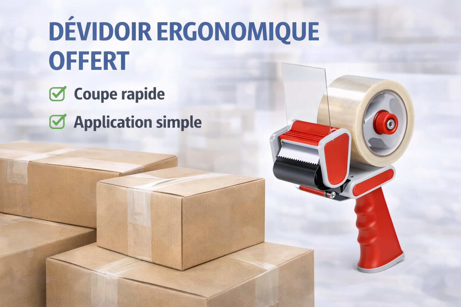 Ruban Adhésif Emballage Transparent 50 mm x 66 m – Lot de 30 Rouleaux + Dévidoir Offert – Adhésif Polypropylène 42 microns – Ruban Adhésif pour Cartons, Déménagement, Colis, Stockage et Expédition