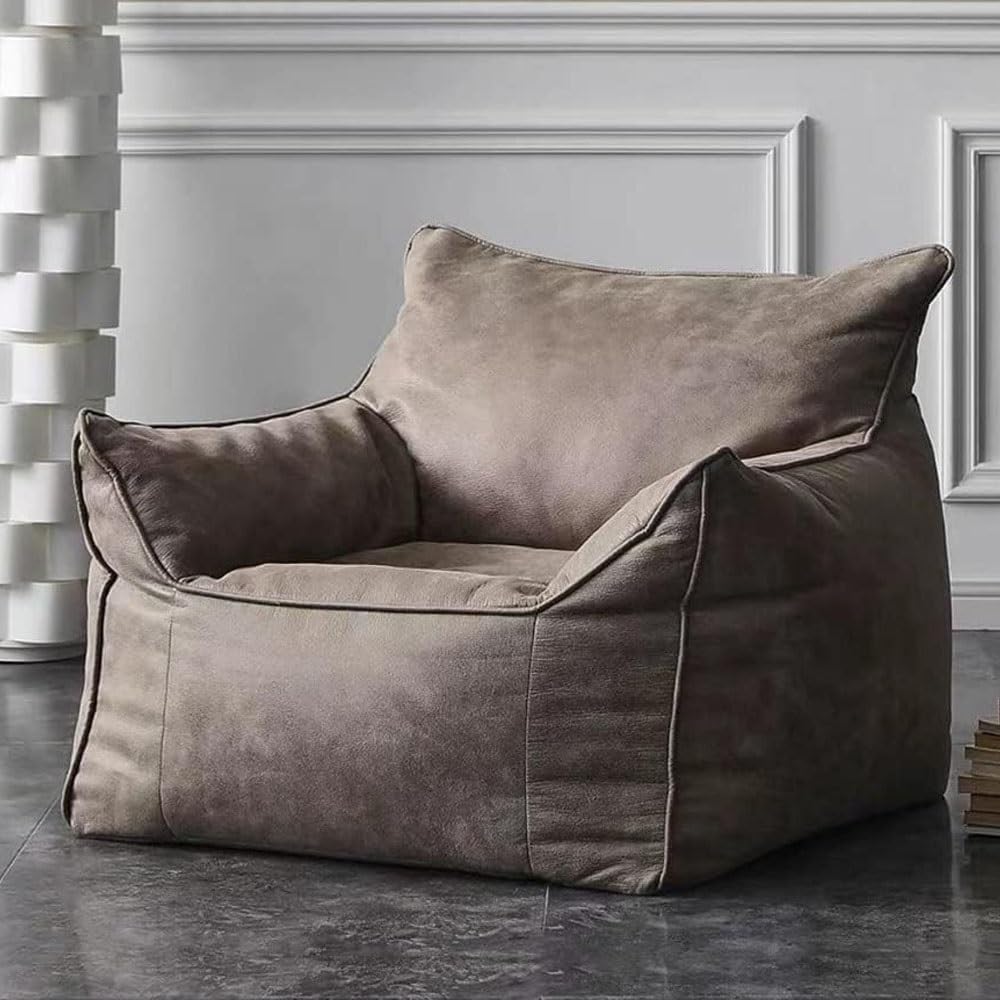 Bean Bag Chair Bean Bag Cover Without Filler Single Sofa Covers Retro Faux Suede Leather Bean Bag Chair Ottoman Puff Salon Footstool Sectional Couch Sac Pouf Chair For Living Room Garden(Beige)