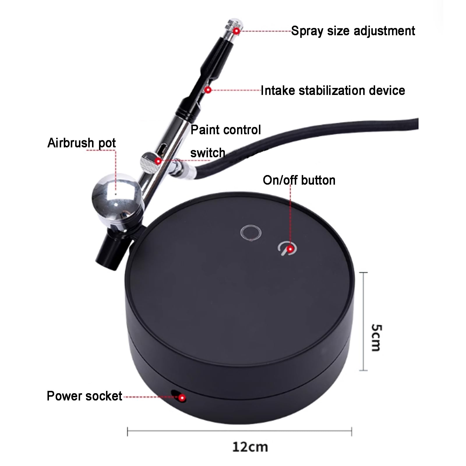 Kit compresseur aérographe double action avec buse de 0,5 mm et tasse de 7 ml, pression d'air réglable pour maquillage, décoration de gâteau, peinture de modélisme, tatouage