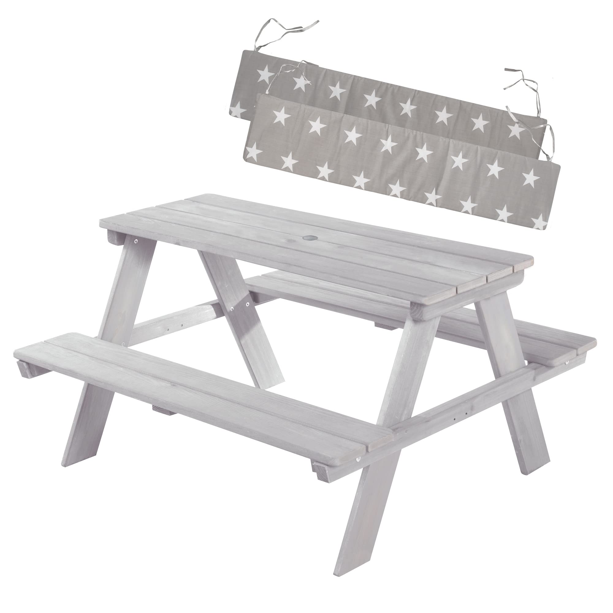 roba Kinder Outdoor+ Sitzgruppe inkl. Sitzkissen - Picknick for 4 - Garten Sitzgarnitur aus wetterfestem Massivholz - 4 Plätze - Grau
