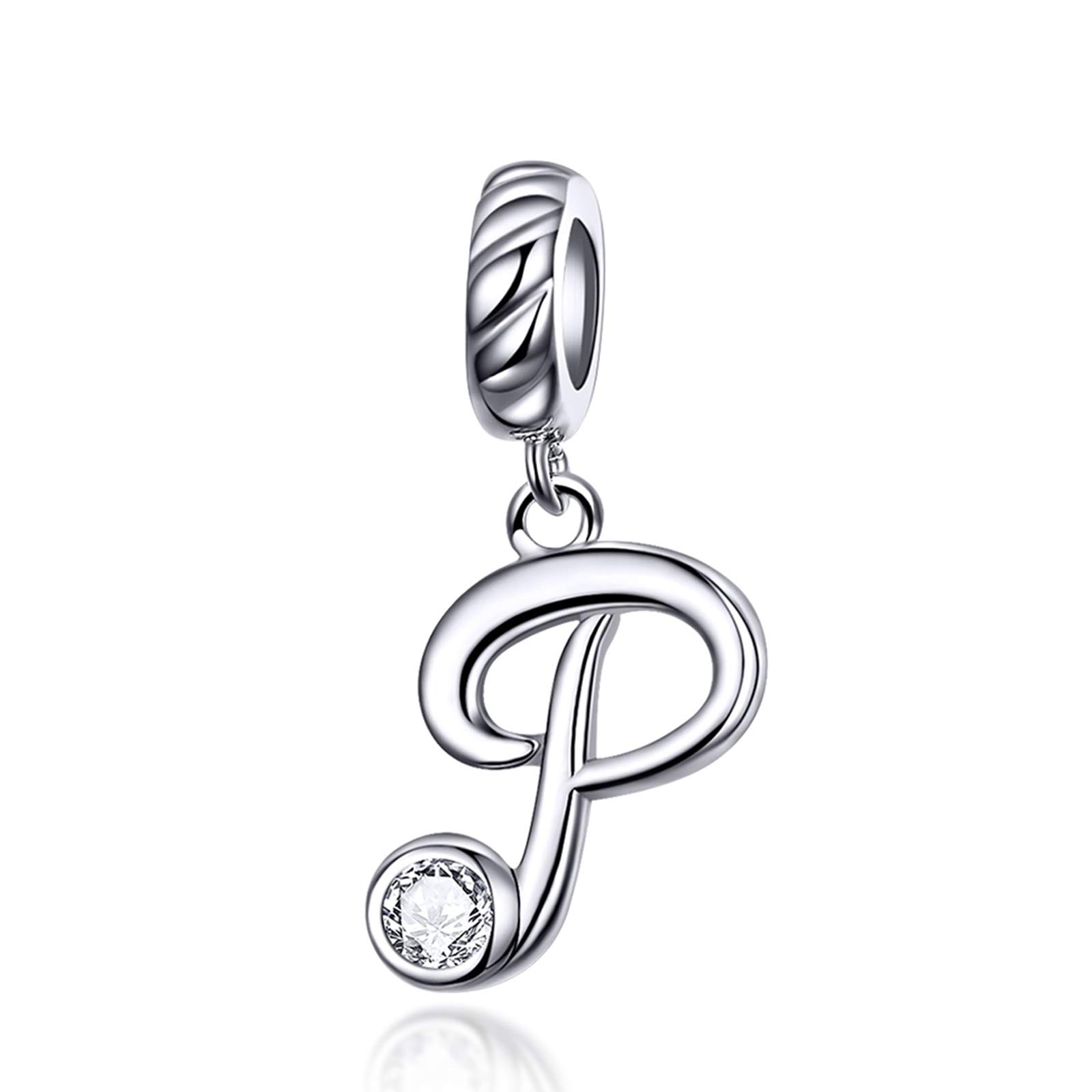 LaMenars Ciondolo con Lettera Dell'alfabeto in Argento Sterling 925 Charm Bead con A alla Z Pendente con Zirconia Cubica Compatibile con Pandora e Europei Bracciale Collane da Donna (Letter A)