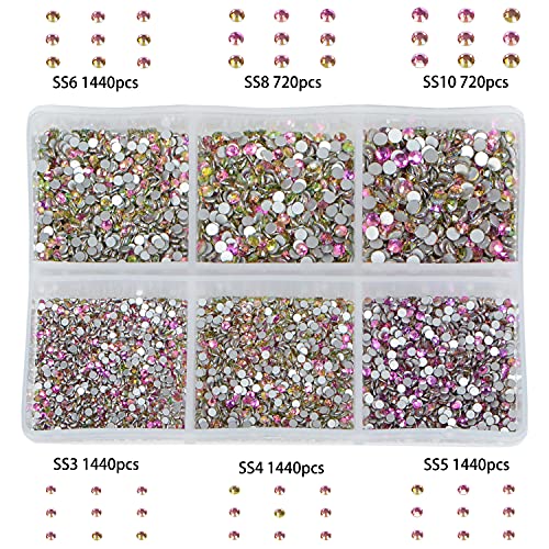 Image of 7200 Pieces 7200 Pieces False Nail Rhinestones Non-Hotfix Non-Magnetic Round Crystals Glass Flatback for DIY Jewelry Making with a Picking Pen (6 Sizes, 7200 Pieces, Golden Rose