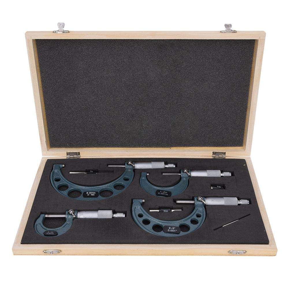 4Pcs Outside Diameter Micrometer 0-4in Imperial Micrometer Set Ultra-Precision Measurement Tool with Wrench