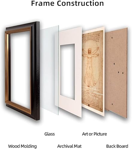 Miniatura 7 de Marco de fotos vintage neutro de caoba negra y latón antiguo, de 8 x 8 pulgadas, 2 tonos, perfil de madera real pintado a mano, archivo cremoso de