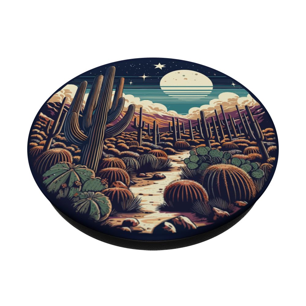 Sonoran Desert Night Saguaro Cactuses PopSockets Swappable PopGrip, Black - Image 2