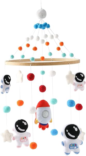 ベッドメリー モビール ベビー メリー ロケット 宇宙飛行士 おしゃれ 赤ちゃん 寝かしつけ用寝具 インテリア 吊り下げ式 飾り 子供用寝具 誕生日 出産祝い プレゼント - 1