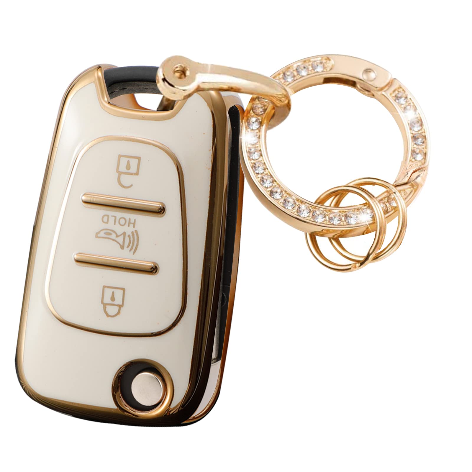 WSAuto Key Fob Cover For Kia Soul & Rio - TPU Protection Case With Metal Keychain, White - View #10