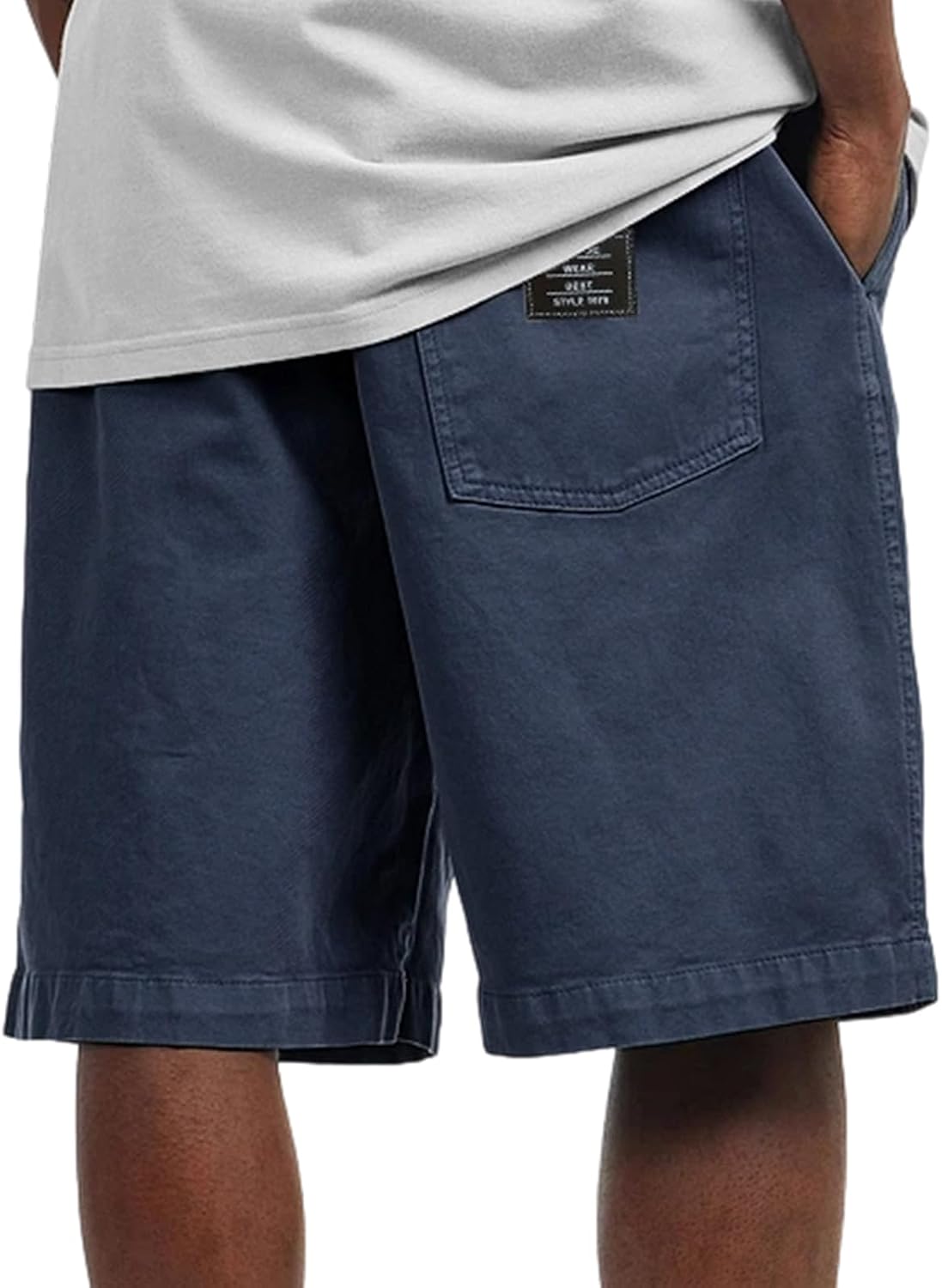 Men's Relaxed Fit Cargo Shorts Casual Elastic Waist Summer Solid Color Shorts with Back Patch Pocket