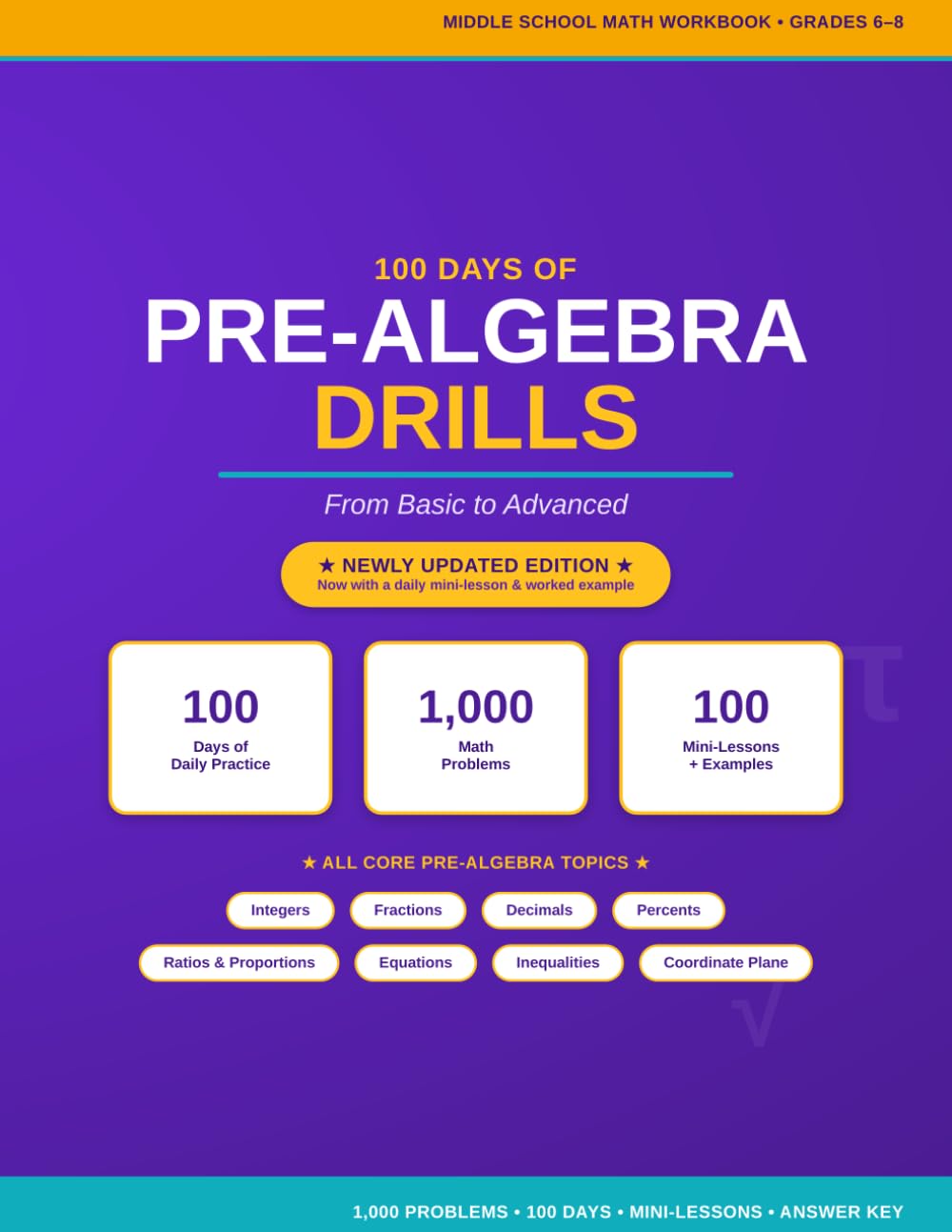 100 days of Pre- Algebra Drills: Daily Math practice (Middle school Math)