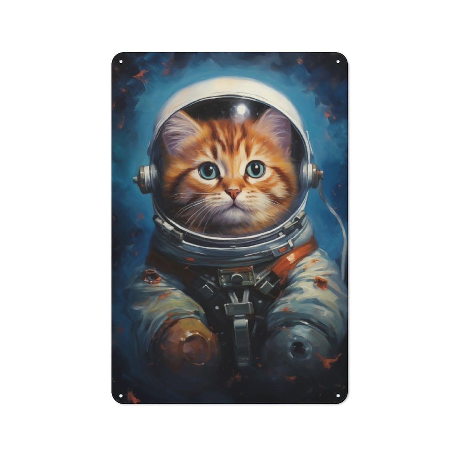 Tin Wall Plaque 30x20cm with Kitty Astronaut for Guest Room Or Hallway, for Metal Sign Collectors, for Garage And Workshop Walls