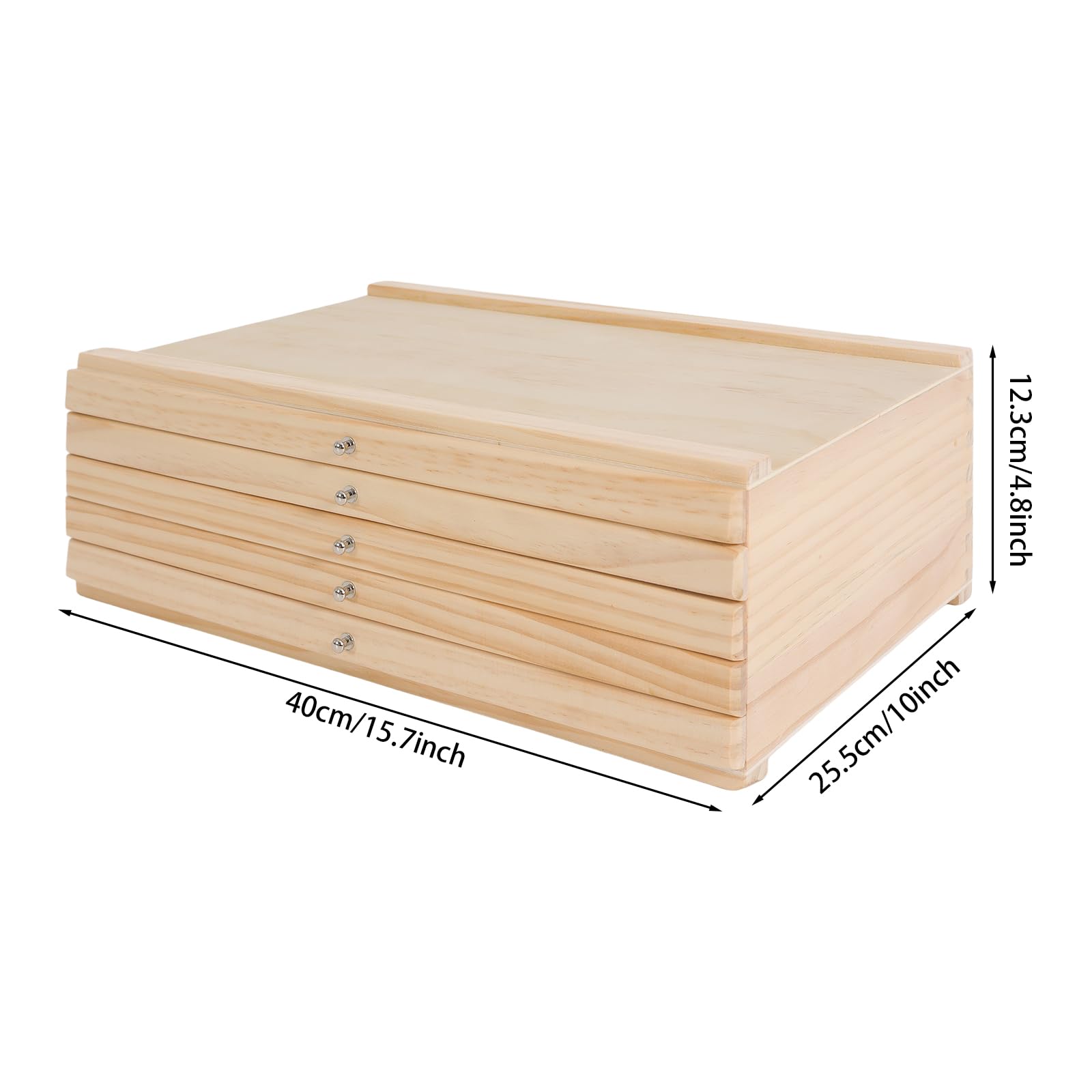 5-Drawer Pine Artist Boîte de rangement – 38 x 25 x 10 cm – Boîte de rangement avec compartiments et tiroir, finition en bois, poignées en métal, organiseur de table pour art, artisanat, bijoux