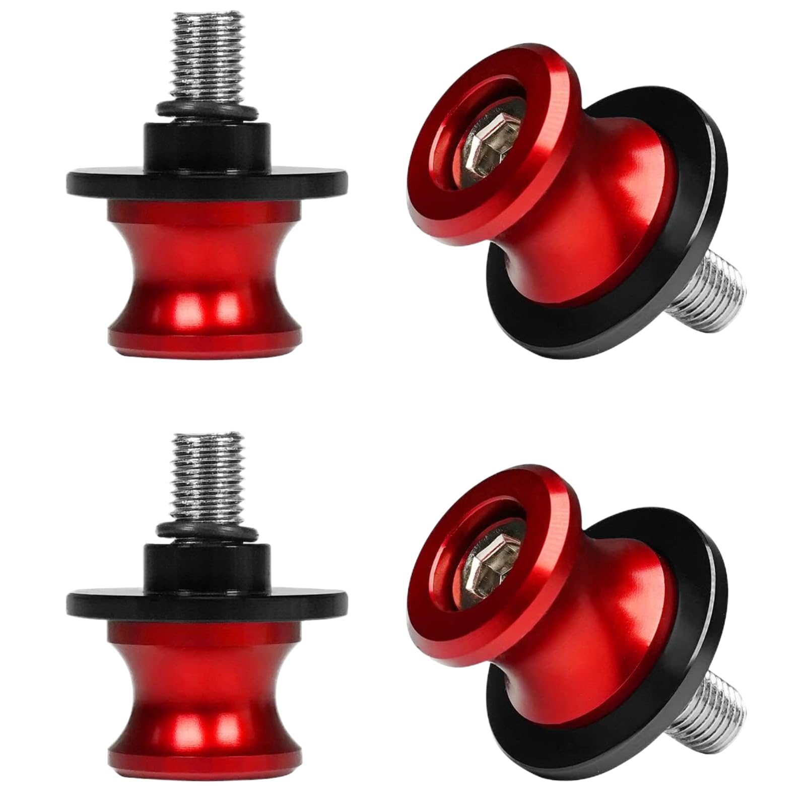 4 Piezas M10 eupdd Diábolos para Moto: 10mm Rojo Caballetes Traseros de Moto Aluminio CNC, Carretes de Brazo Oscilante, Brazo Oscilante Motocicleta, Motocicleta CNC Soporte trasero, Diábolos Moto