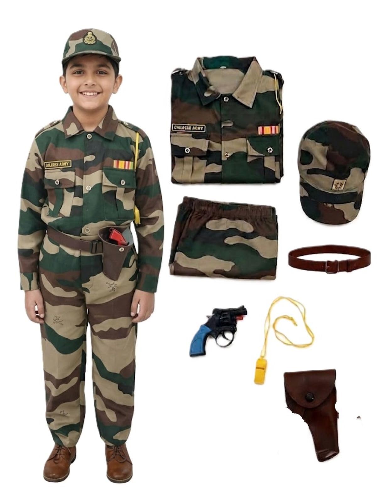 BookMyCostume 6pcs Military Dress for Kids Woodland Print | Independence Day Dress for kids | Army Dress for Kids | Community Helper Soldier Dress for Patriotic Events for Role Play | 3-4 Years-image-28