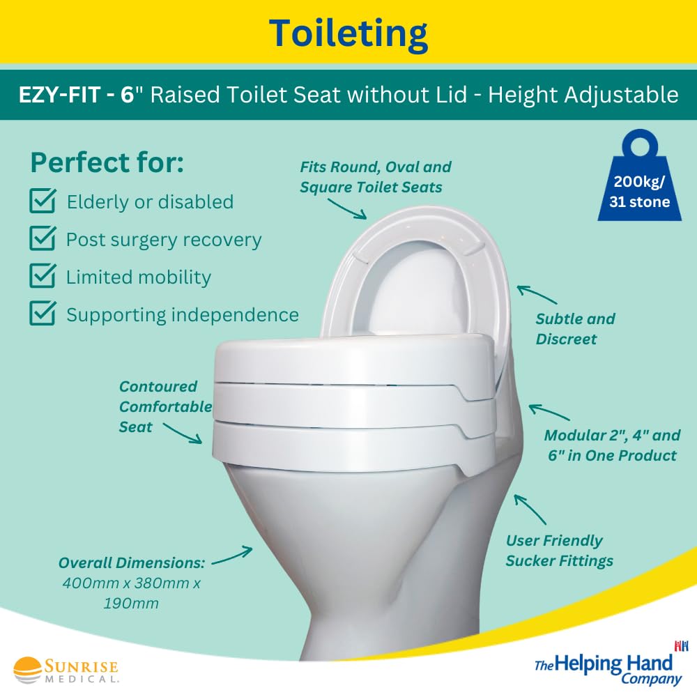 Helping Hand Company EZY-FIT - Rialzo per WC da 15,2 cm, senza coperchio, sicuro aiuto per il bagno per anziani e disabili, misura universale per WC rotondi e quadrati, stabile e portatile, altezza
