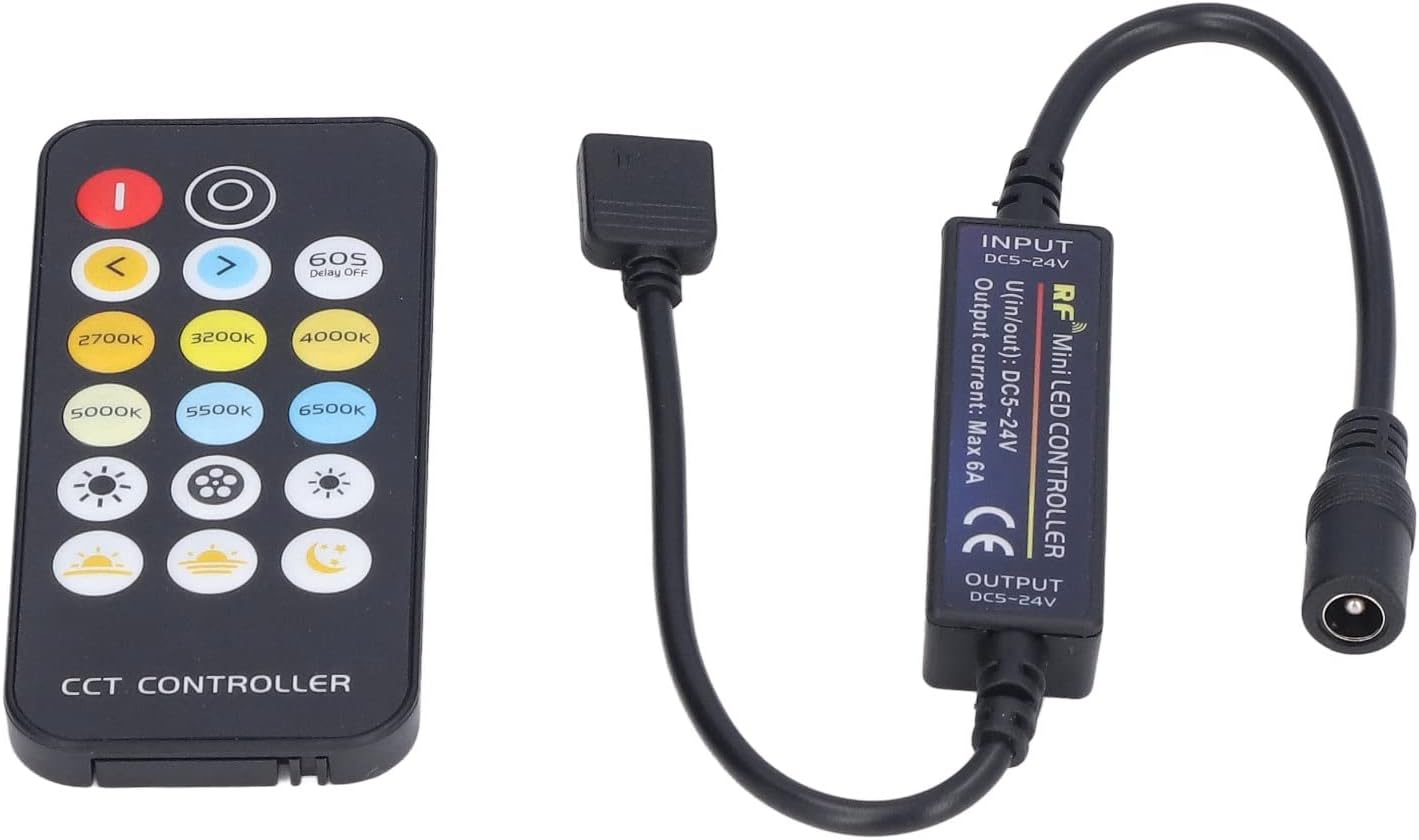 Generic Mini RF Dimmer Controlled LED Controller 17 Keys CCT Strip Light Controller with Remote Control, White