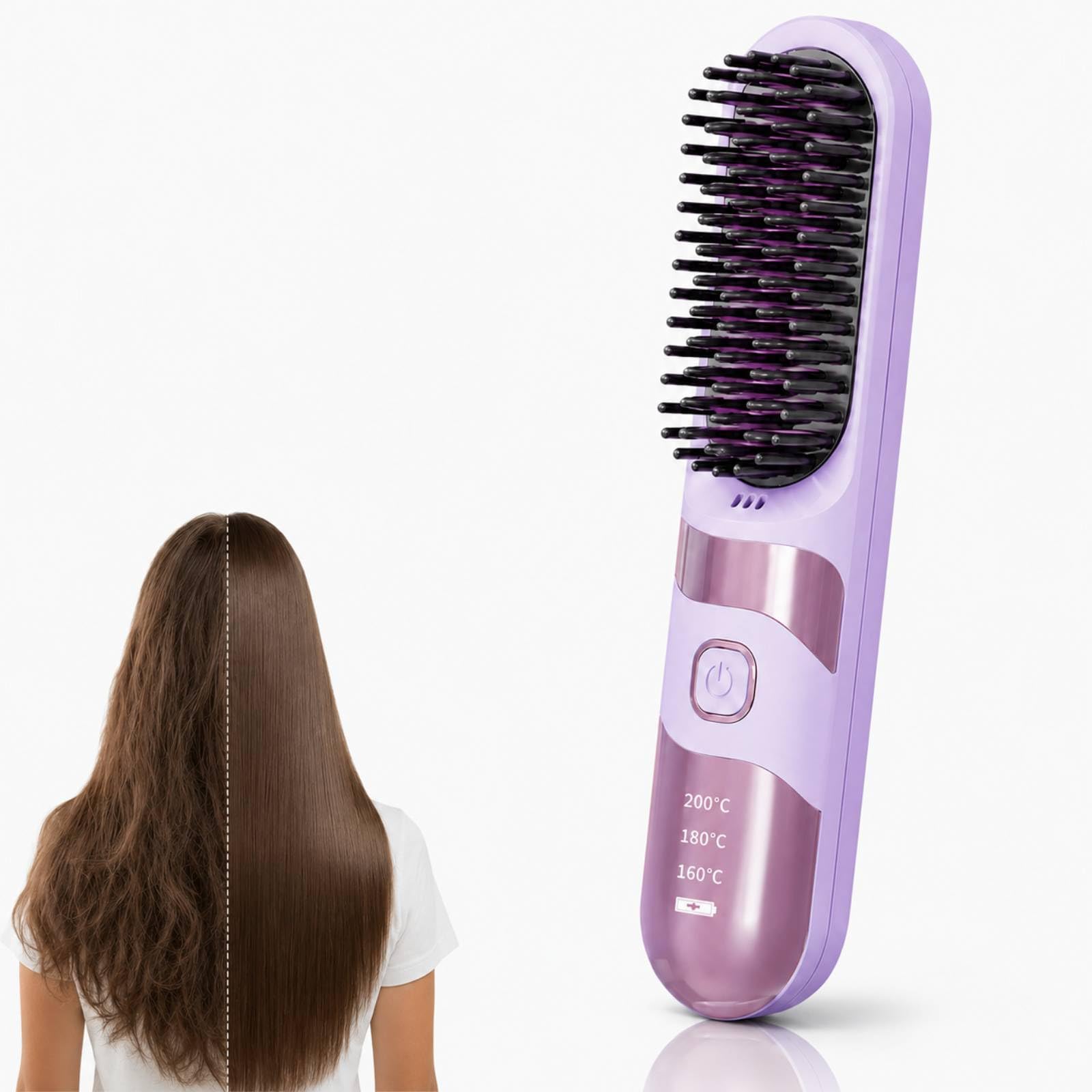 Cordless Hair Straightener Brush, 3 Temp Portable Ion Styling Comb