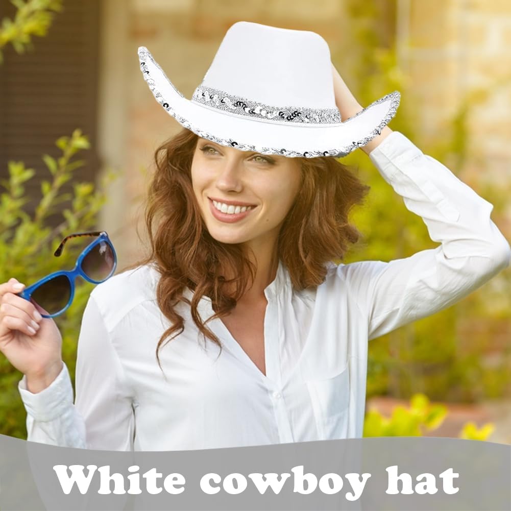 Cappello Cowboy Bambina, Set Cappello da Cowboy Bianco, Decorazione Cappello Cowgirl Cap, Per il Gioco di Ruolo, Festa in Maschera di Carnevale, Regalo di Compleanno, 3PCS