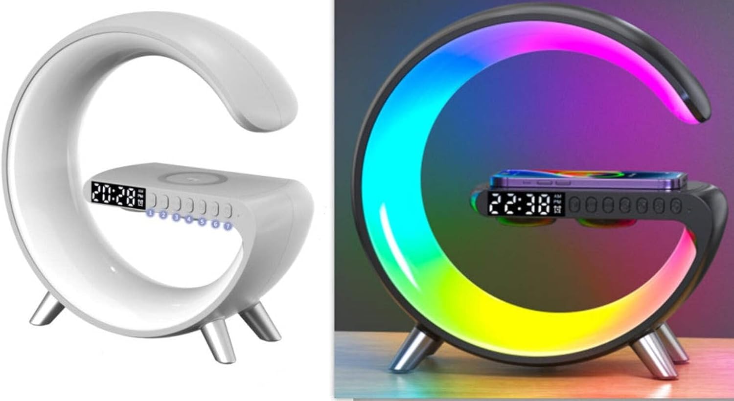 New Intelligent G Shaped LED Lamp Bluetooth Speake Wireless Charger Atmosphere Lamp App Control For Bedroom Home Decor Wood color US image 5