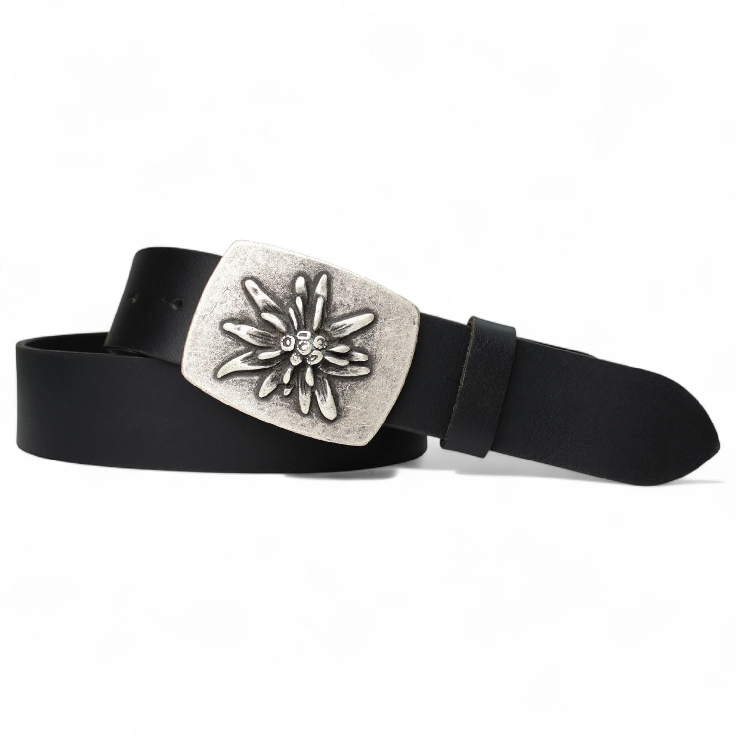 FRONHOFER Trachtengürtel Echtleder 4 cm mit Edelweiß Gürtelschnalle 7 x 5 cm für Damen und Herren Trachten Outfit Landhausmode