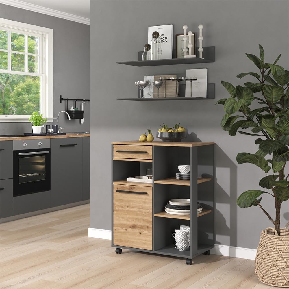 Vicco Buffet da cucina Pure, Rovere artigianale/Antracite, 72.2 x 90.8 cm | con ripiani regolabili in altezza per un utilizzo flessibile