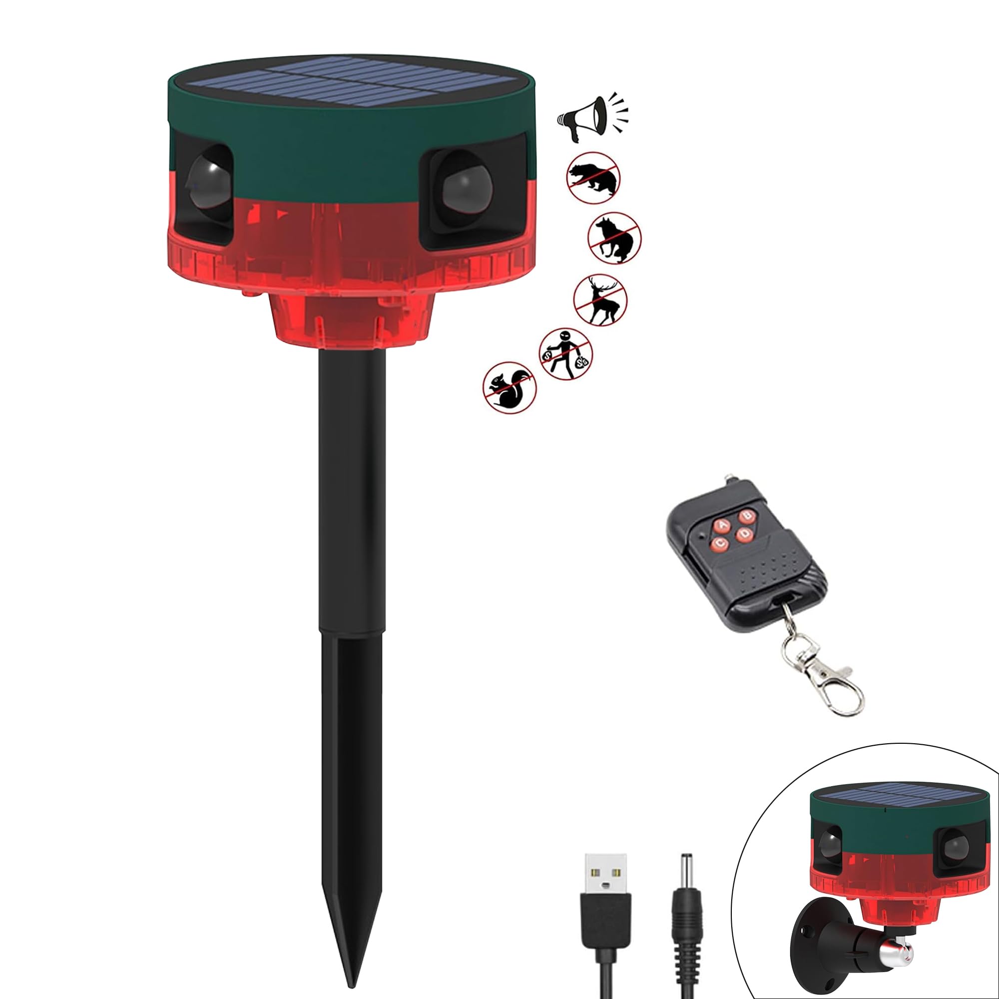 QXMH Solar Motion Sensor Alarm Outdoor, USB Charge Dog Barking & Gunshot Sound, 129dB Loud Motion Detector Alarm,13 Kinds of Sound Strobe Light Barking Dog Motion Sensor,upport is Recording (1 Pack)