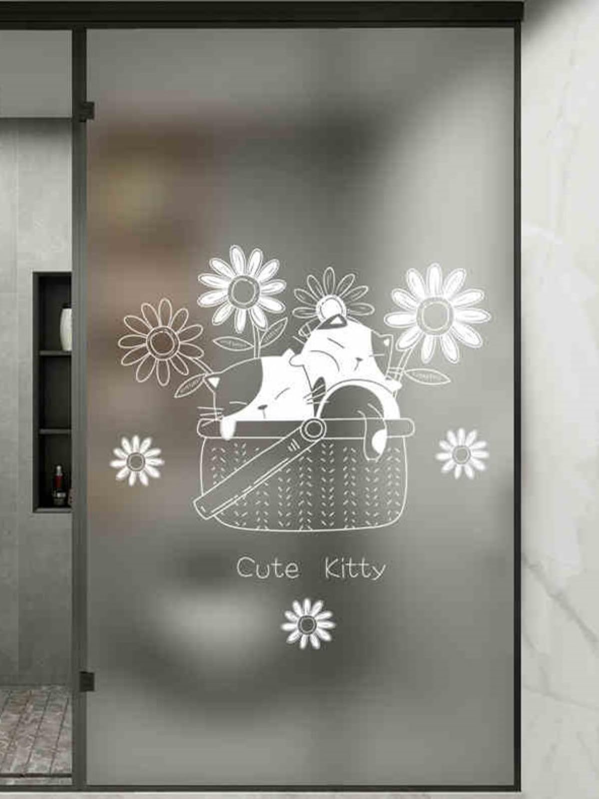 Window Film Privacy Cute Cat Glass Frosted Privacy Film For Glass Windows Static Cling No Glue Window Films Covering Self Adhesive Anti Uv For Office Bathroom Home 60x120cm/1pcs
